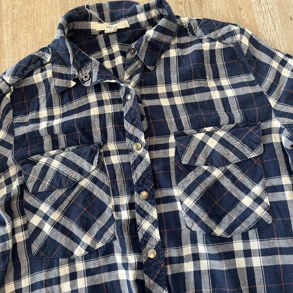 Womens Forever 21 Blue Plaid Snap Button Up Shirt - L - Picture 2 of 7